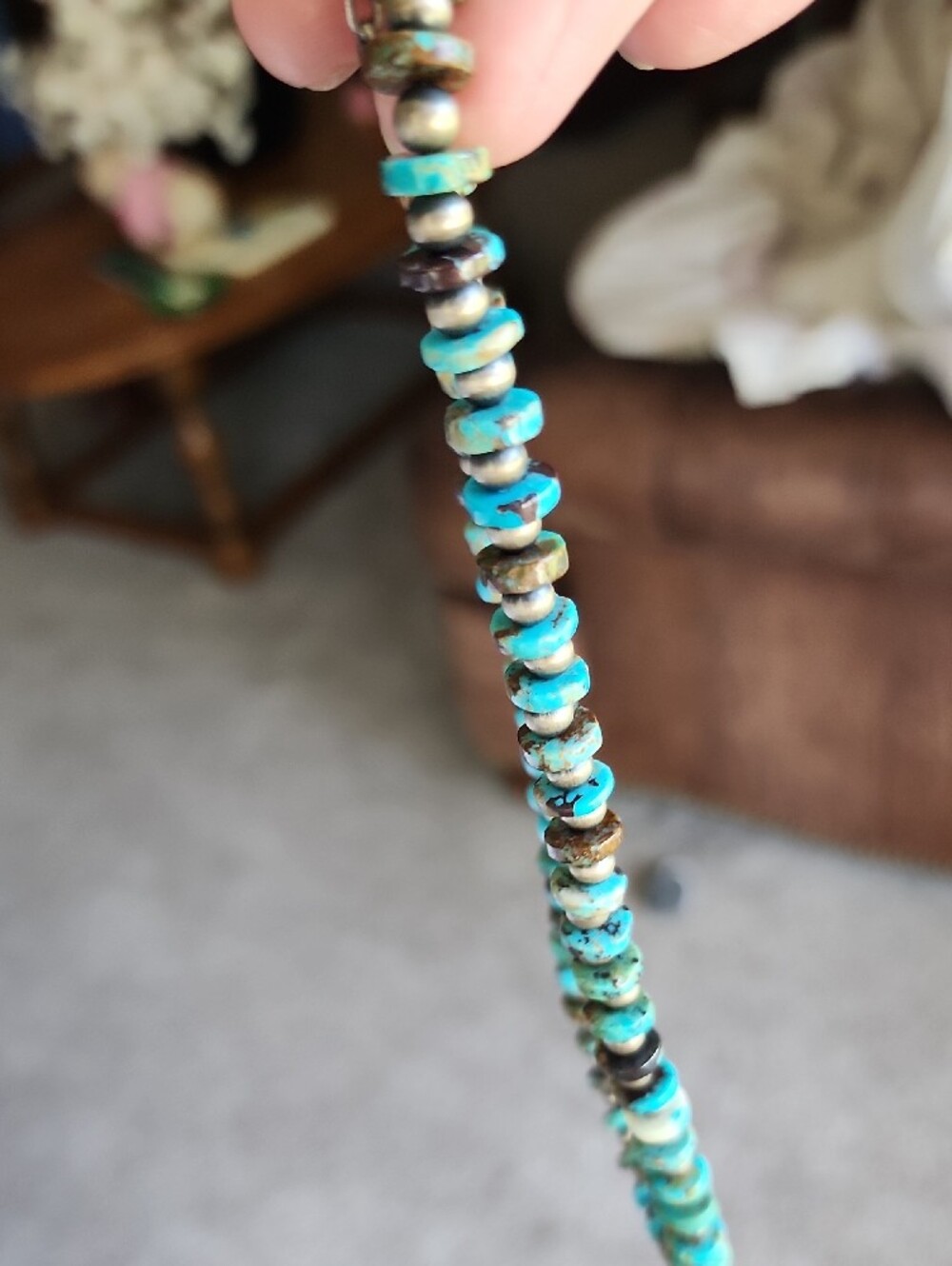 Authentic Turquoise And Desert Pearl Silver Bead Necklace - Women's Jewelry - Picture 3 of 5